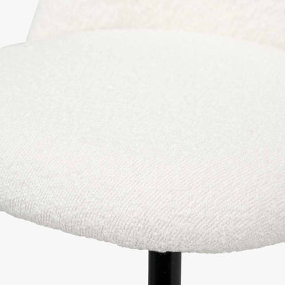 Turi White Bouclé Fabric and Black Metal Bar Stool