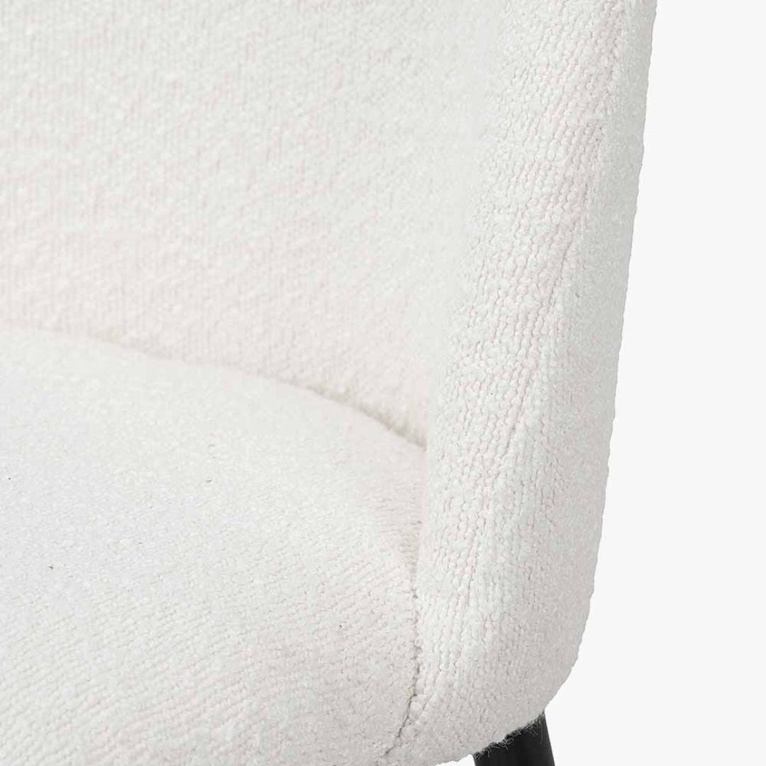 Turi White Bouclé Fabric and Black Metal Bar Stool