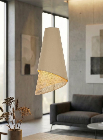 Moda 1 Light Pendant Beige & Rattan