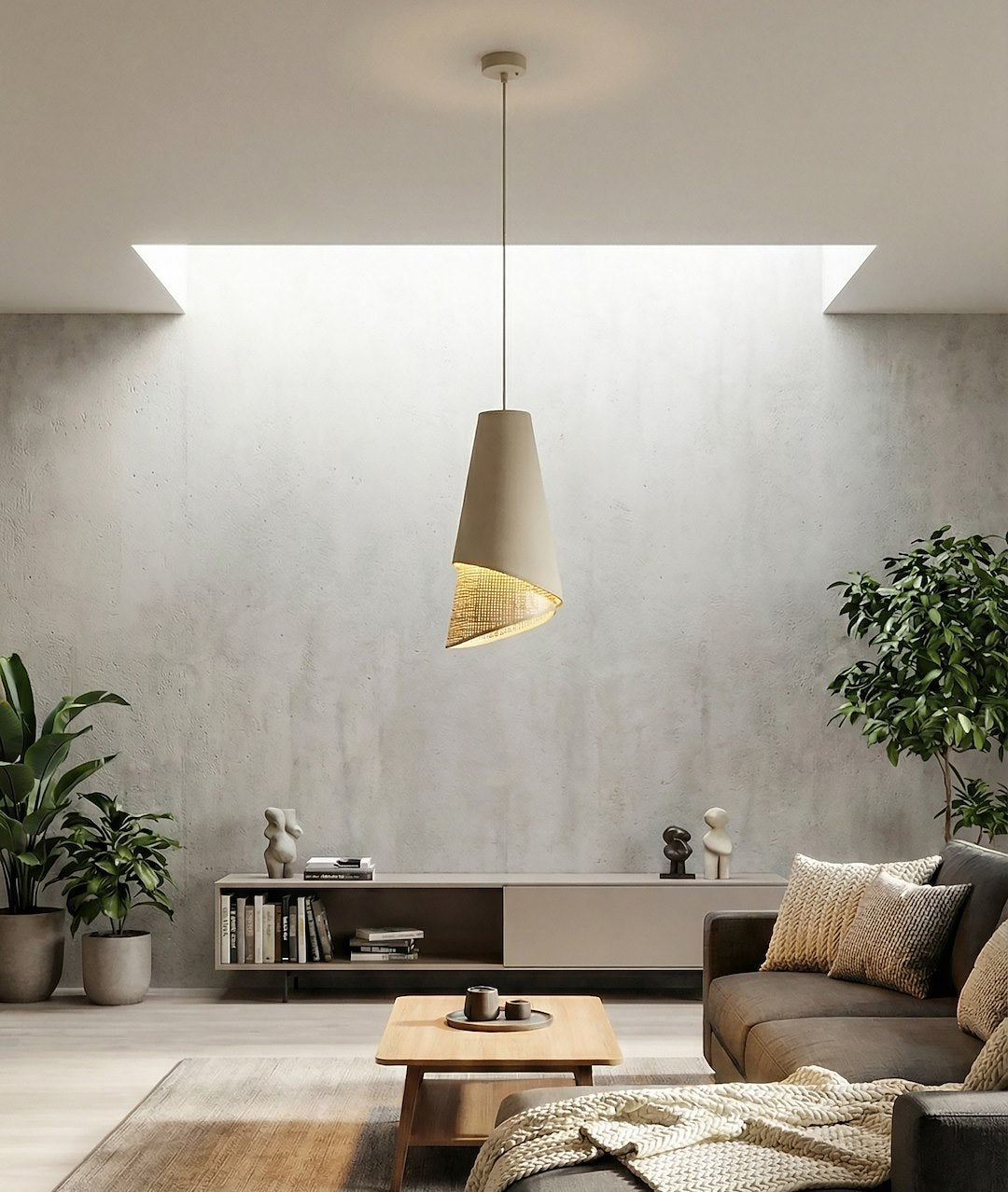Moda 1 Light Pendant Beige & Rattan