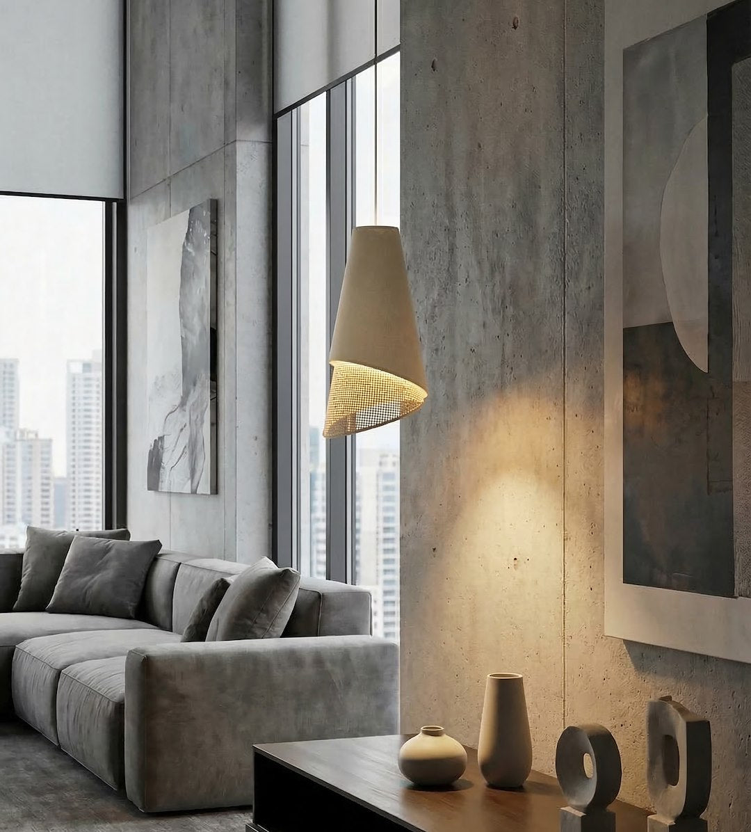 Moda 1 Light Pendant Beige & Rattan