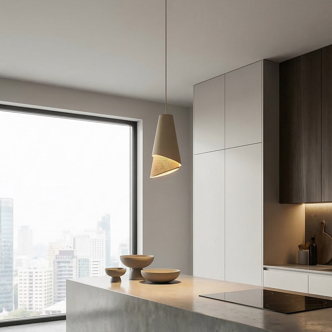 Moda 1 Light Pendant Beige & Rattan