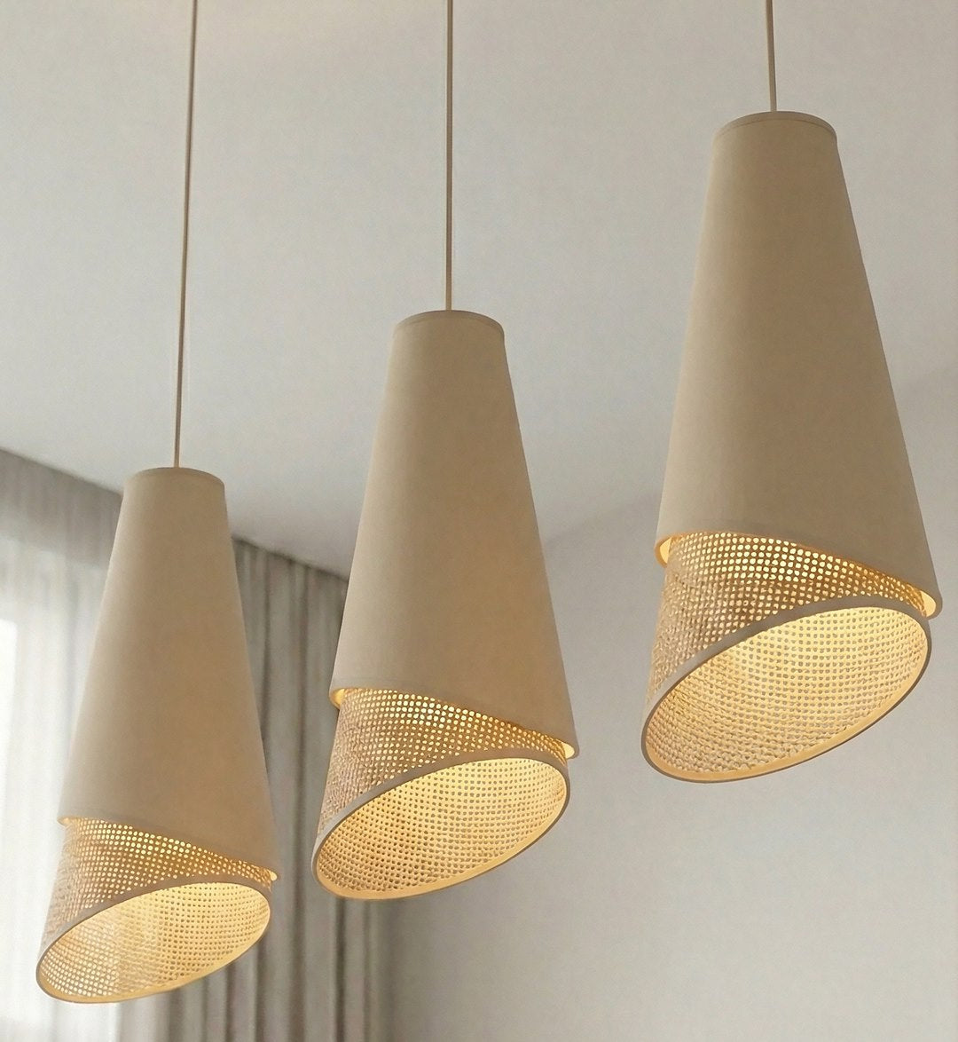 Moda 3 Light Pendant Beige & Rattan