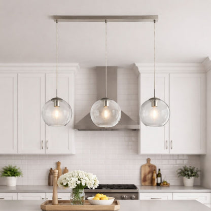 Balls 3 Light Chrome and Glass Ceiling Pendant Bar