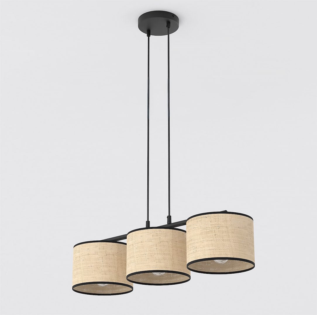 Eco 3 Light Linear Pendant Black & Rattan