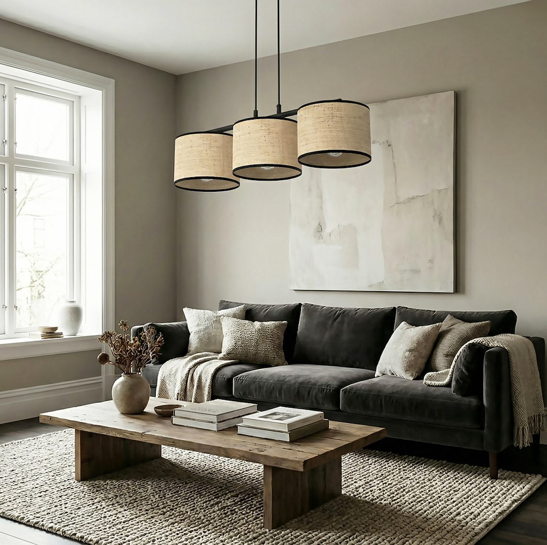 Eco 3 Light Linear Pendant Black & Rattan