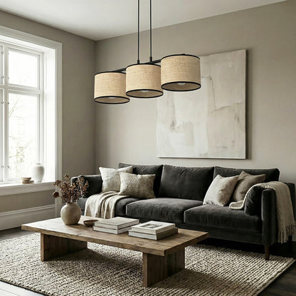Eco 3 Light Linear Pendant Black & Rattan