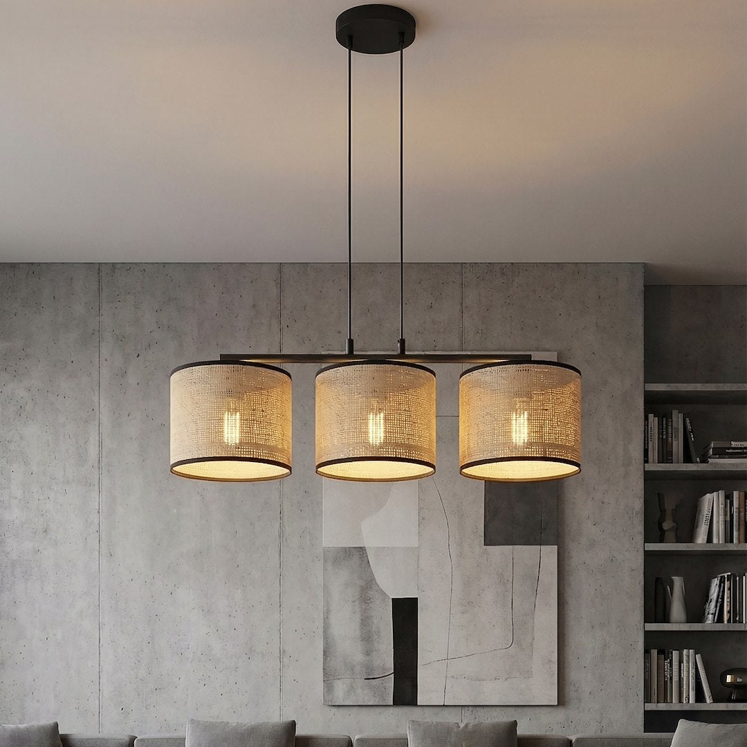 Eco 3 Light Linear Pendant Black & Rattan