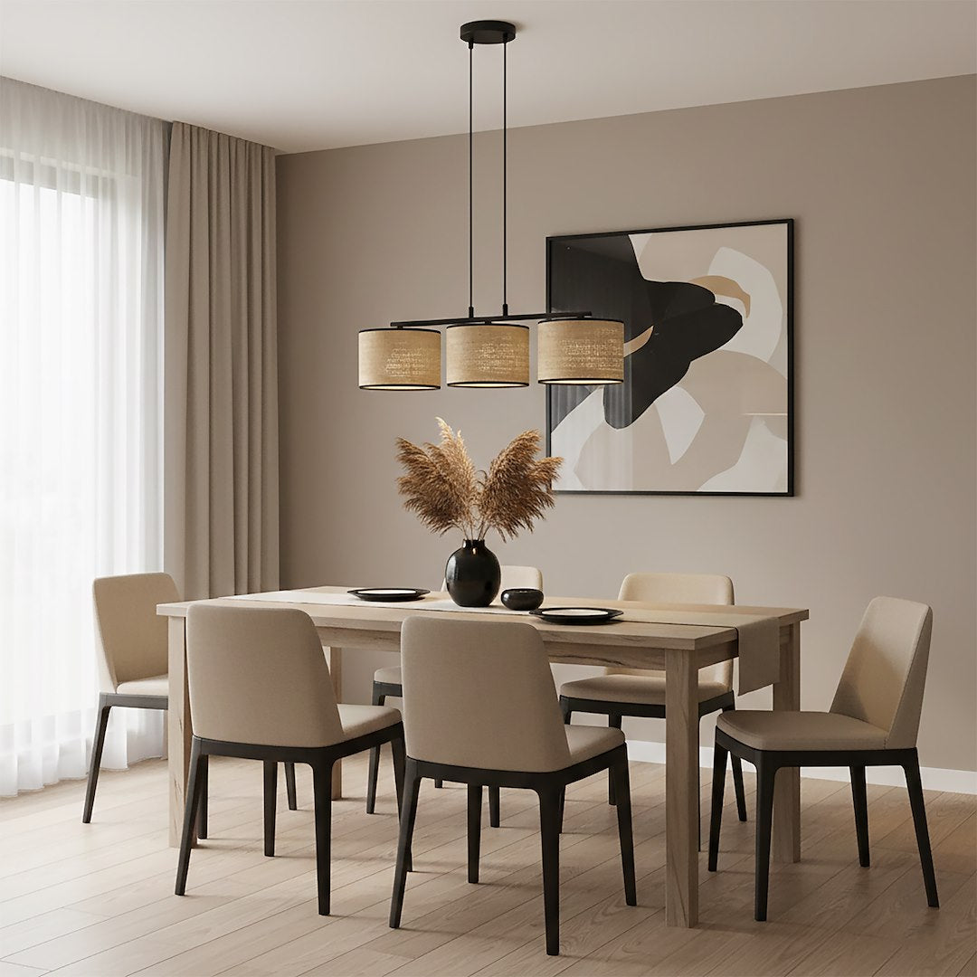 Eco 3 Light Linear Pendant Black & Rattan