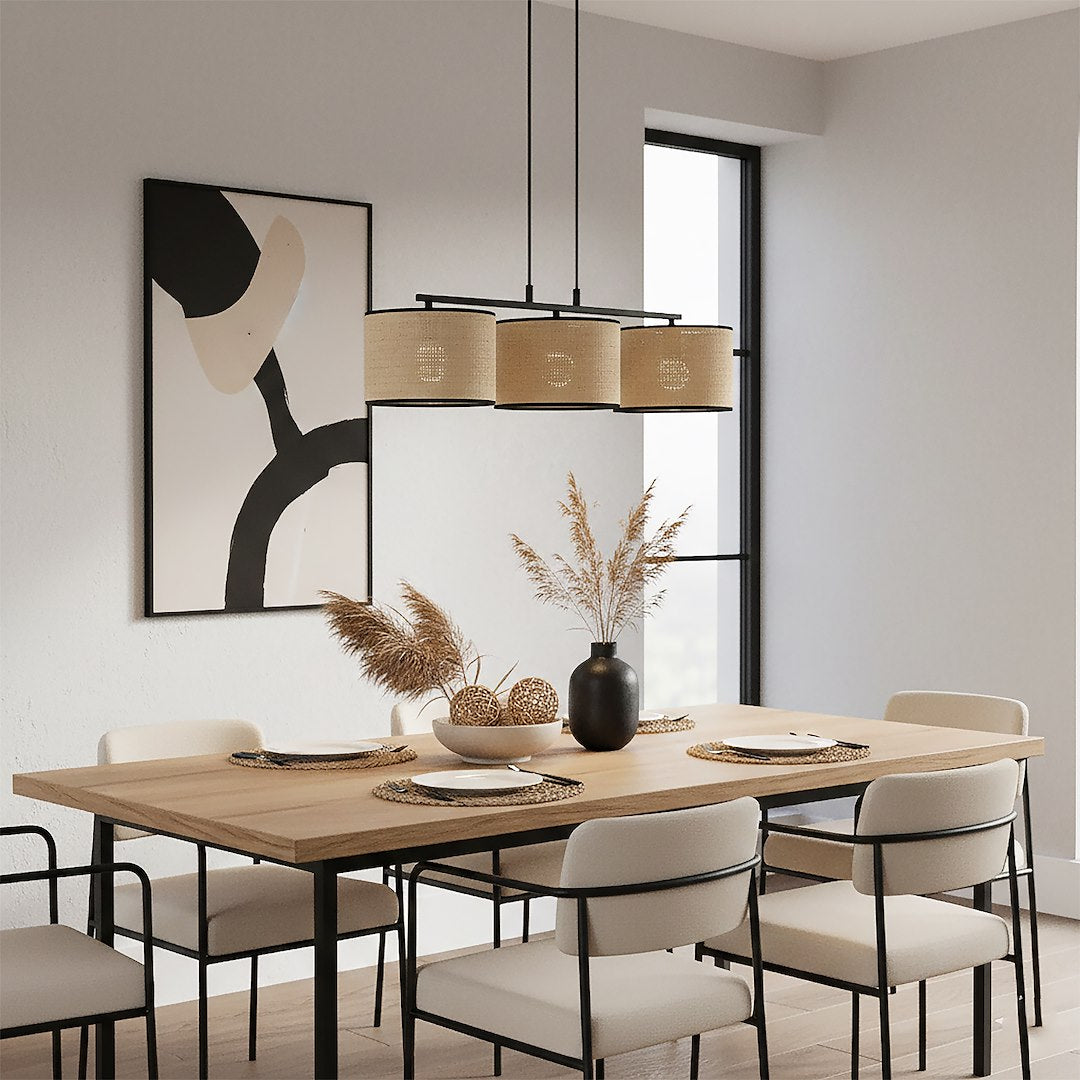 Eco 3 Light Linear Pendant Black & Rattan