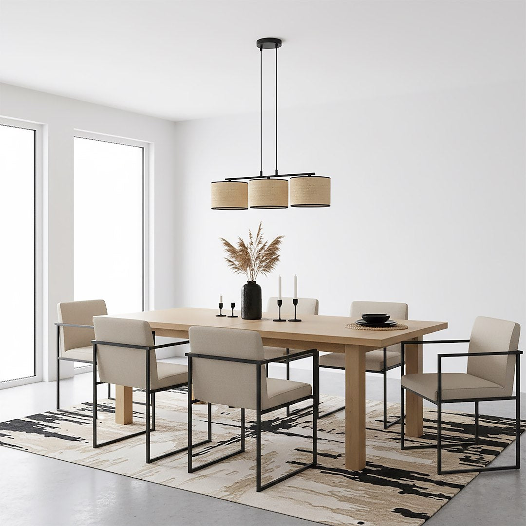 Eco 3 Light Linear Pendant Black & Rattan
