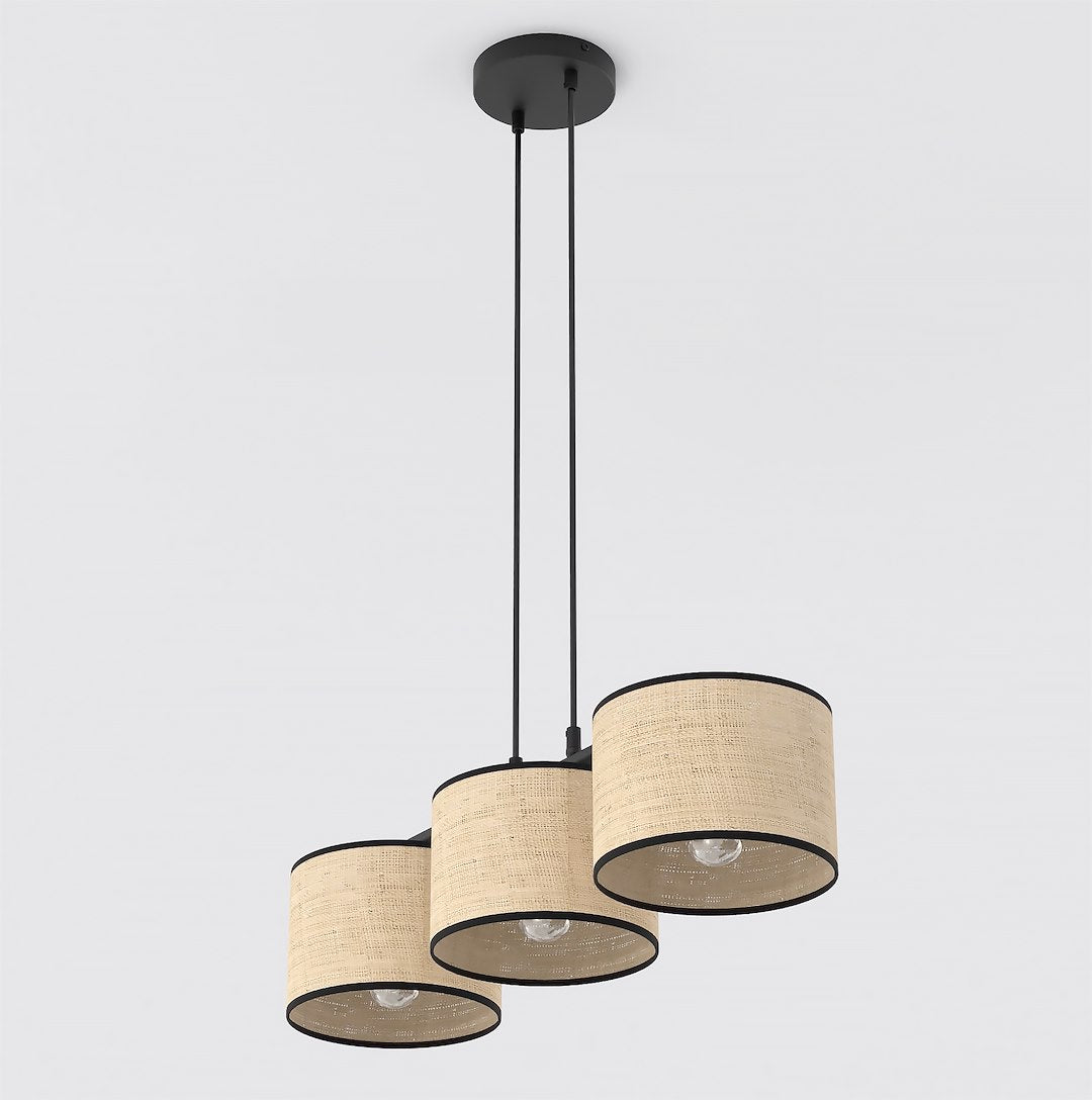 Eco 3 Light Linear Pendant Black & Rattan