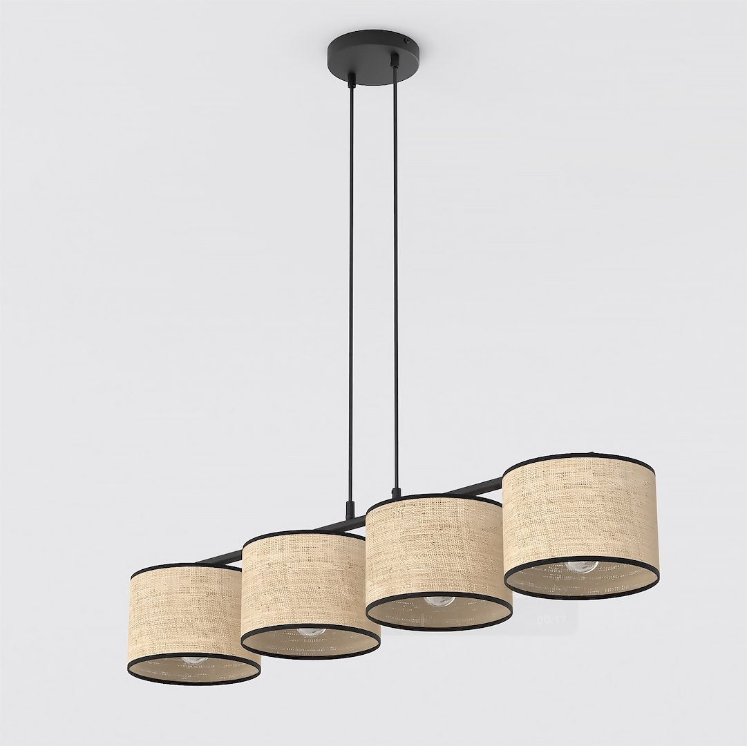 Eco 4 Light Linear Pendant Black & Rattan