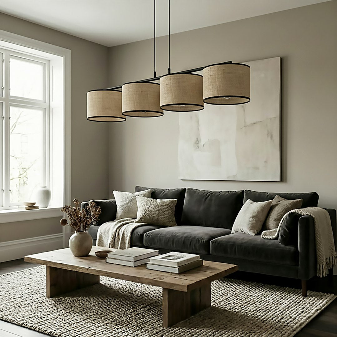 Eco 4 Light Linear Pendant Black & Rattan