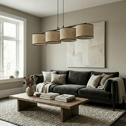 Eco 4 Light Linear Pendant Black & Rattan