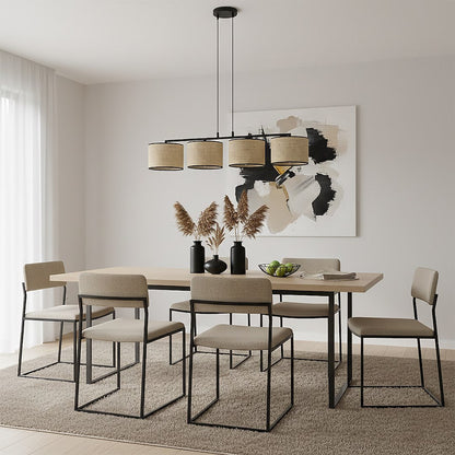 Eco 4 Light Linear Pendant Black & Rattan