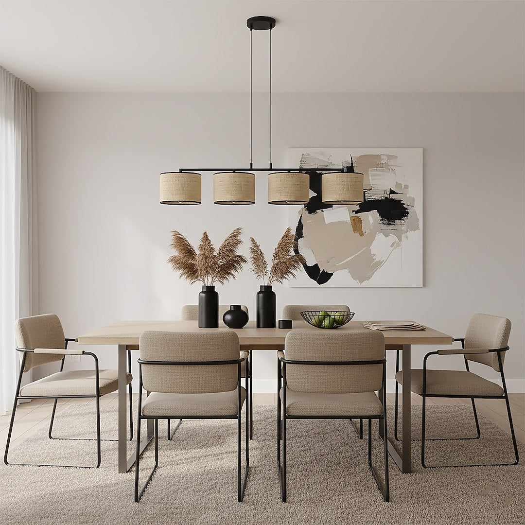 Eco 4 Light Linear Pendant Black & Rattan