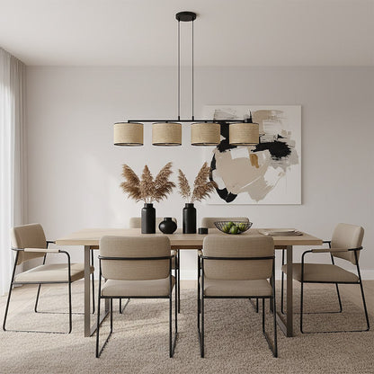Eco 4 Light Linear Pendant Black & Rattan