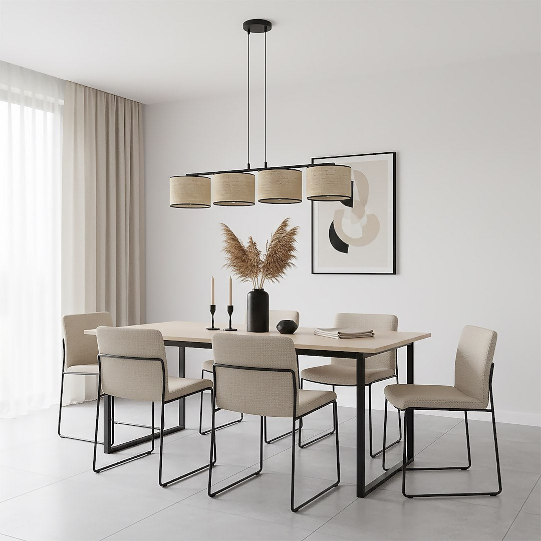 Eco 4 Light Linear Pendant Black & Rattan