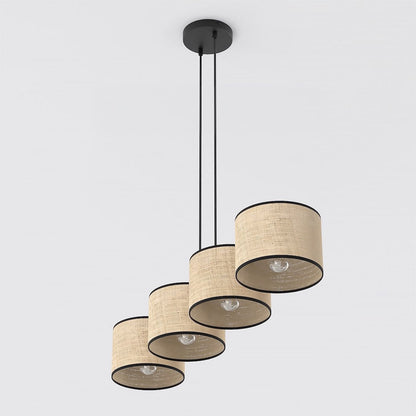 Eco 4 Light Linear Pendant Black & Rattan