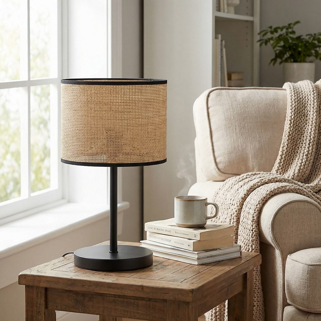 Eco Table Lamp Black & Rattan