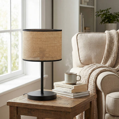 Eco Table Lamp Black & Rattan