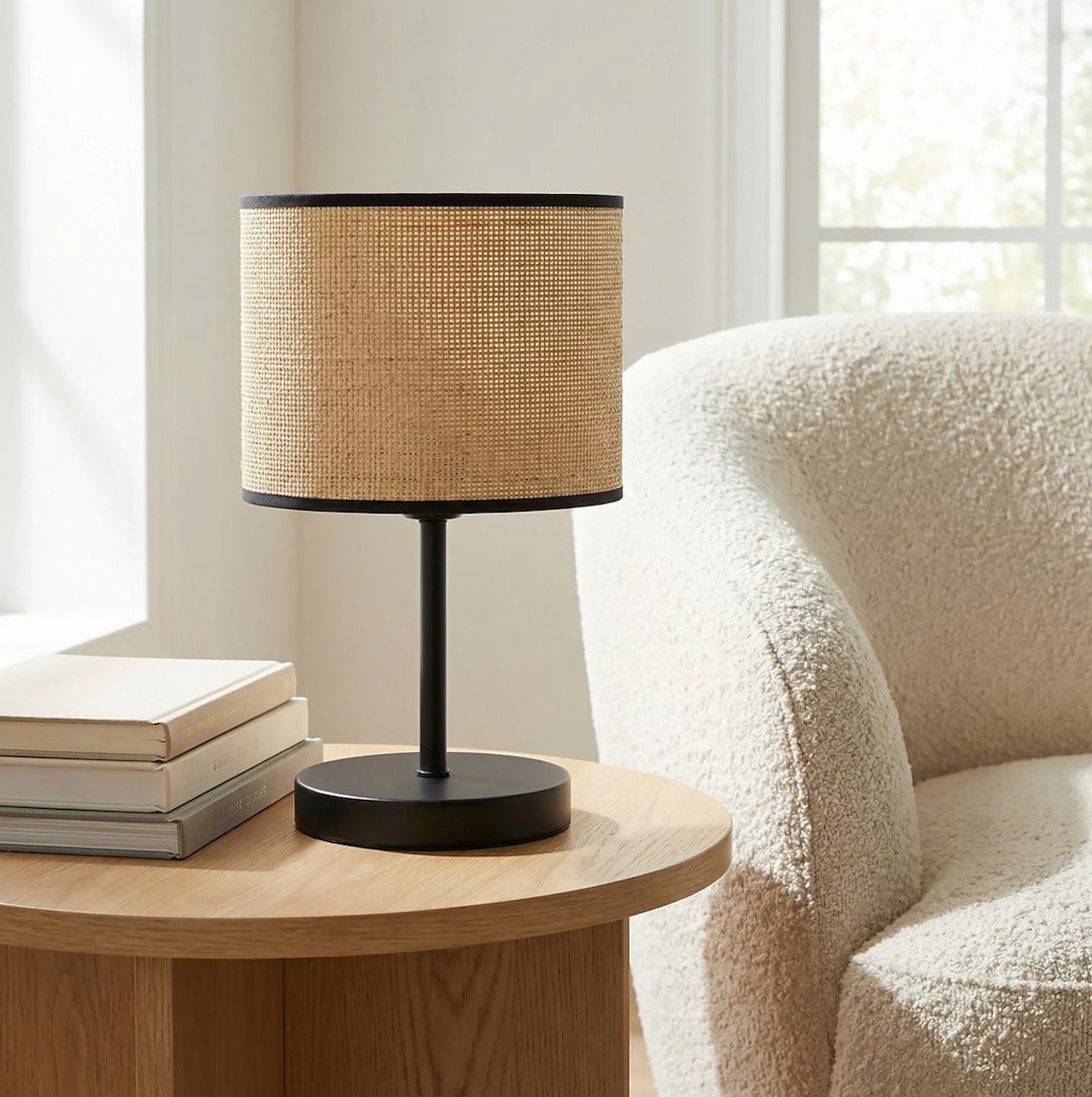 Eco Table Lamp Black & Rattan