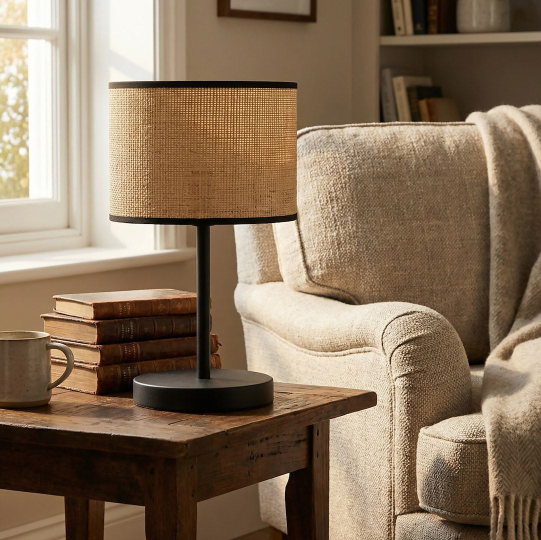 Eco Table Lamp Black & Rattan