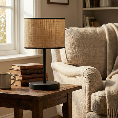 Eco Table Lamp Black & Rattan