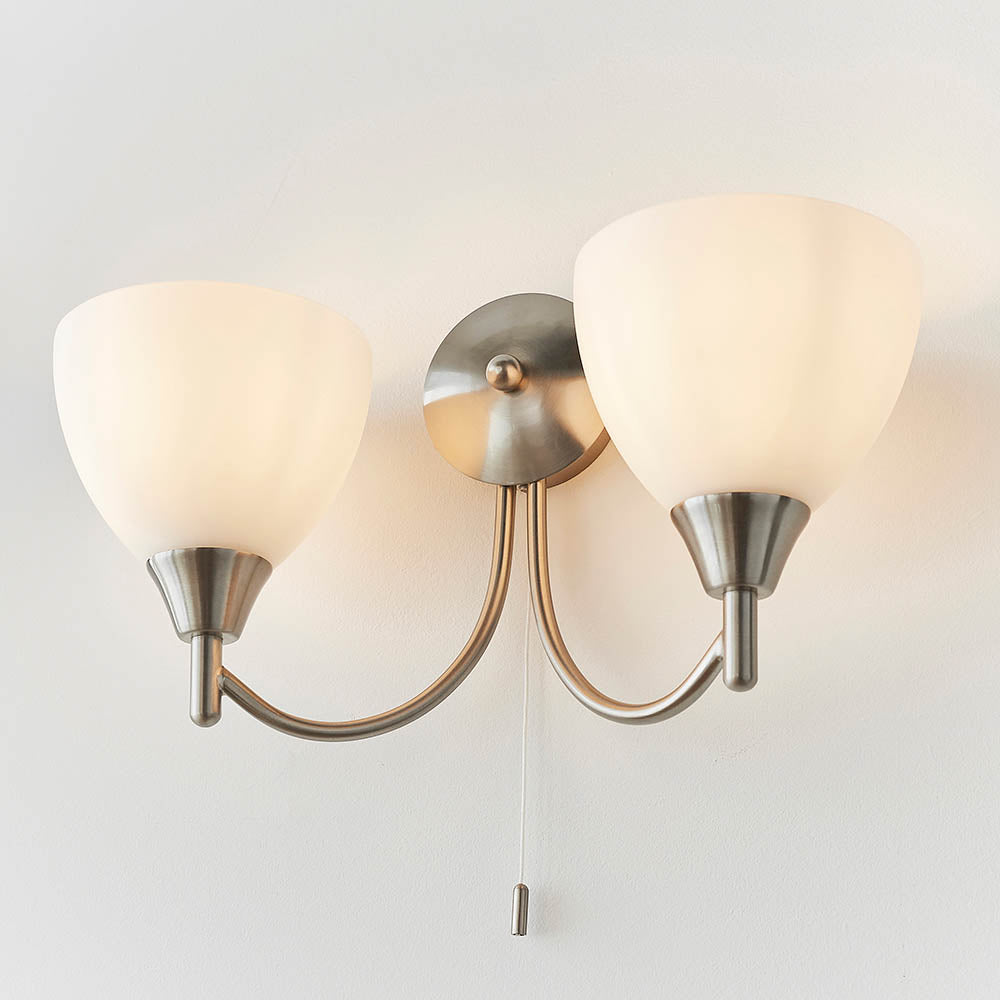 Alton 2 Light Satin Chrome Wall Light