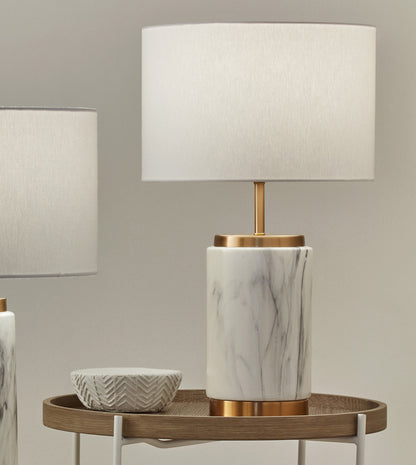 Carrara Marble and Gold 49.5cm Table Lamp with White Drum Shade