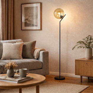 Punch Black Metal and Champagne Punched Glass Floor Lamp