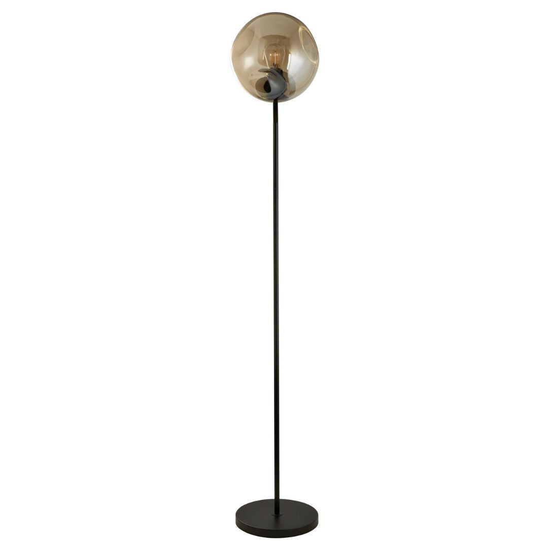 Punch Black Metal and Champagne Punched Glass Floor Lamp