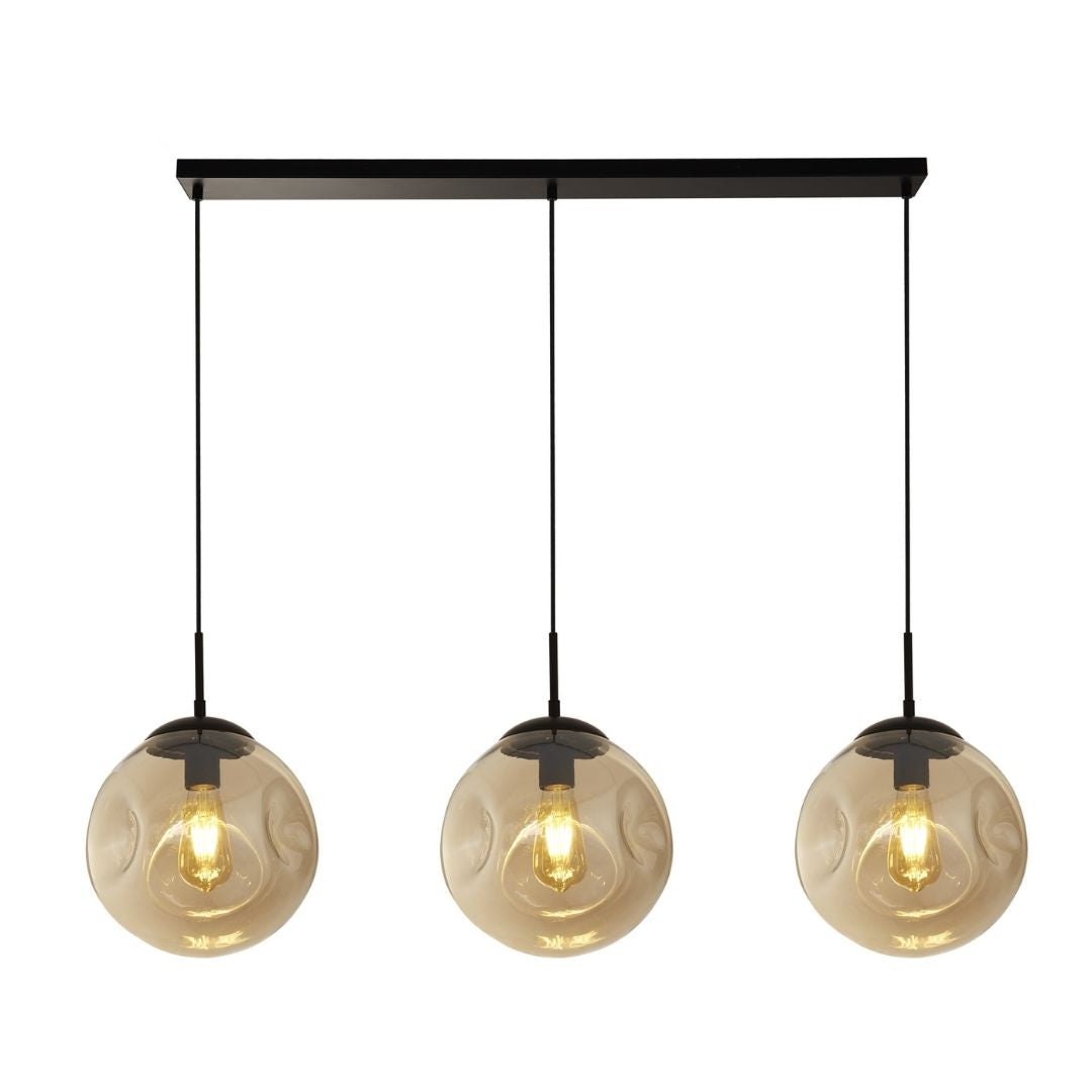 Punch 3 Light Black & Champagne Glass Ceiling Pendant Bar
