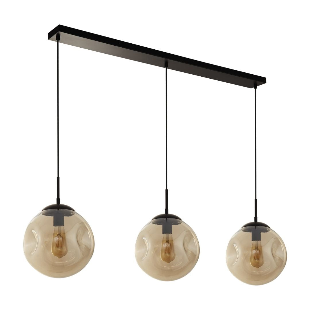 Punch 3 Light Black & Champagne Glass Ceiling Pendant Bar