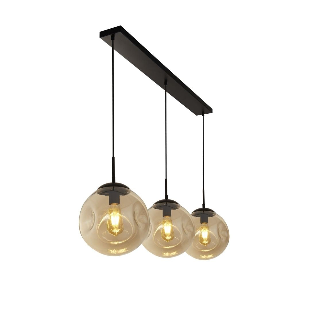 Punch 3 Light Black & Champagne Glass Ceiling Pendant Bar