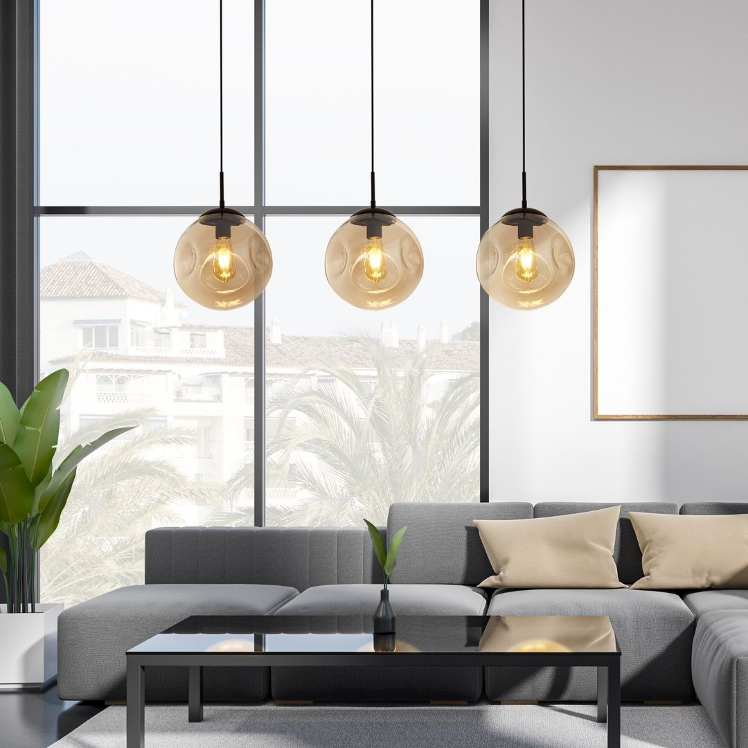 Punch 3 Light Black & Champagne Glass Ceiling Pendant Bar