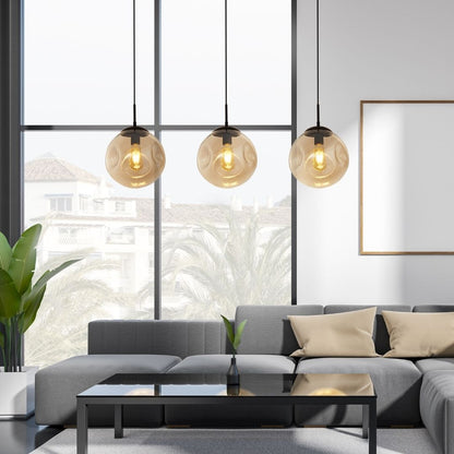 Punch 3 Light Black & Champagne Glass Ceiling Pendant Bar