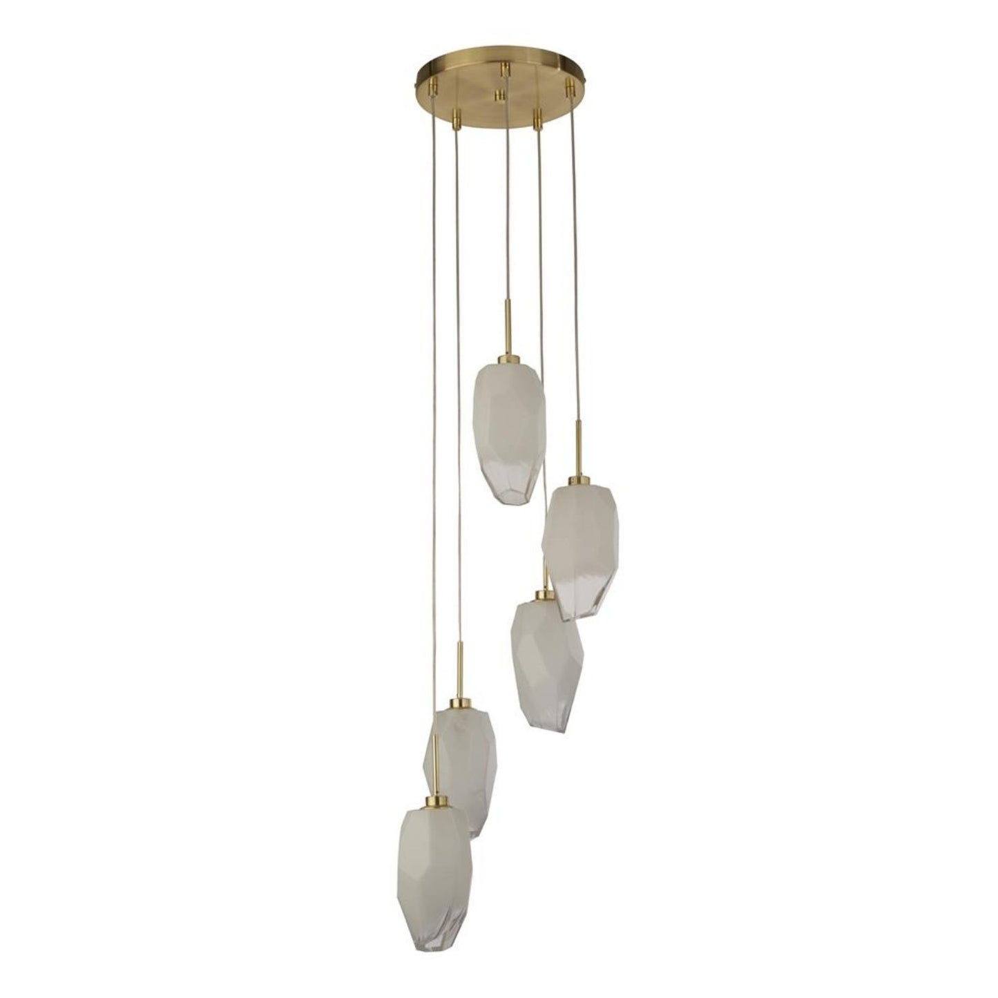 Rocky 5 Light Satin Brass & Glass Pendant Ceiling Light