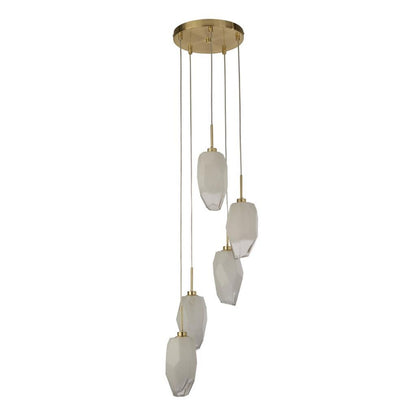 Rocky 5 Light Satin Brass & Glass Pendant Ceiling Light