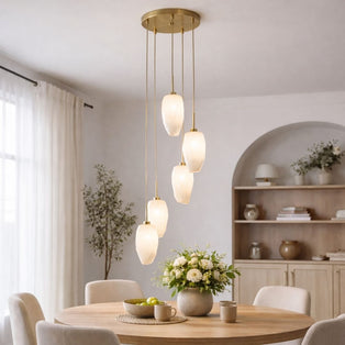 Rocky 5 Light Satin Brass & Glass Pendant Ceiling Light