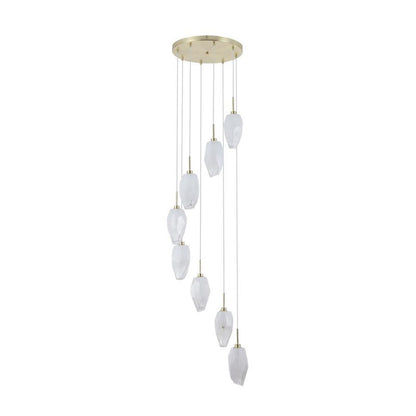 Rocky 8 Light Satin Brass & Glass Pendant Ceiling Light