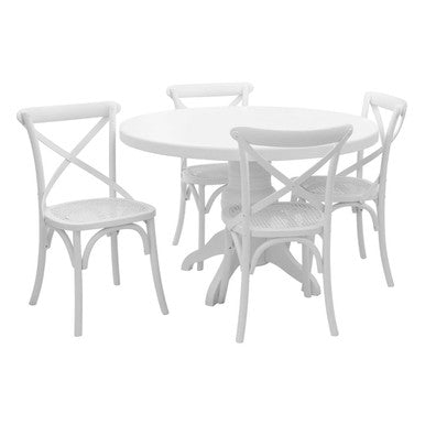 Vermont White Wash Wooden Round Dining Table and 4 Chairs Set