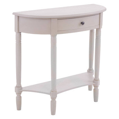 Heritage Grey Putty Wooden Half Moon 1 Drawer Console Table with Lower Shelf