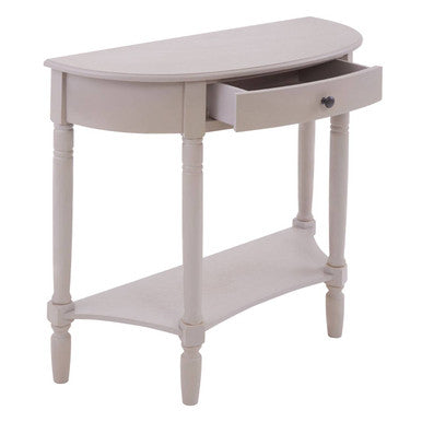Heritage Grey Putty Wooden Half Moon 1 Drawer Console Table with Lower Shelf