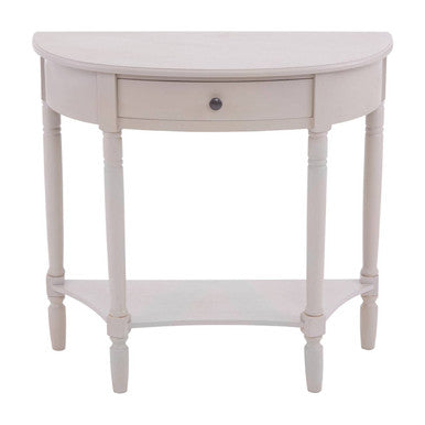 Heritage Grey Putty Wooden Half Moon 1 Drawer Console Table with Lower Shelf