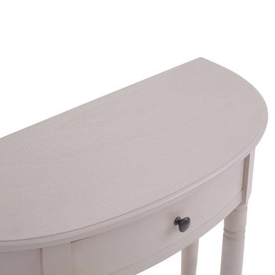 Heritage Grey Putty Wooden Half Moon 1 Drawer Console Table with Lower Shelf