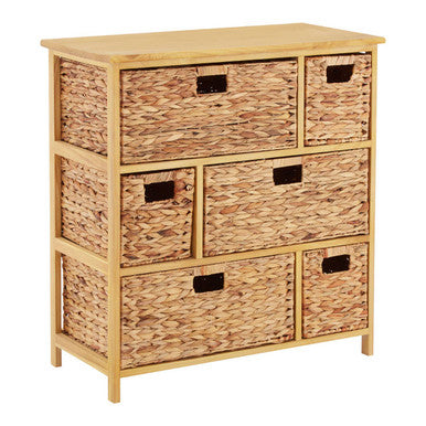 Padstow Natural Wooden Storage Unit with 6 Water Hyacinth Drawers