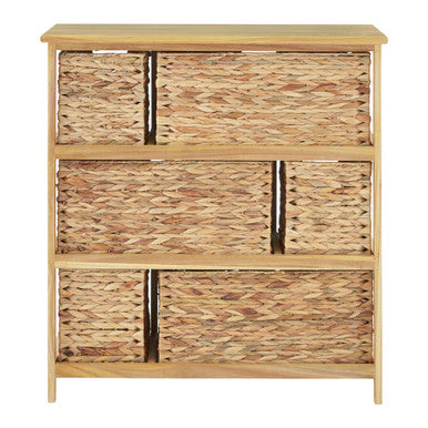Padstow Natural Wooden Storage Unit with 6 Water Hyacinth Drawers