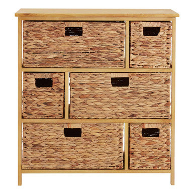Padstow Natural Wooden Storage Unit with 6 Water Hyacinth Drawers